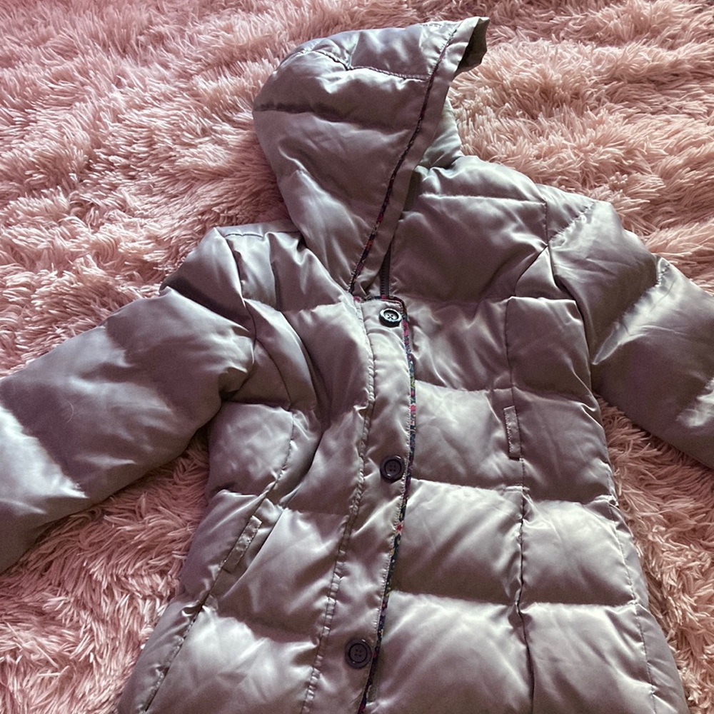 Lands’ End Kids lightweight, down coat with floral inside